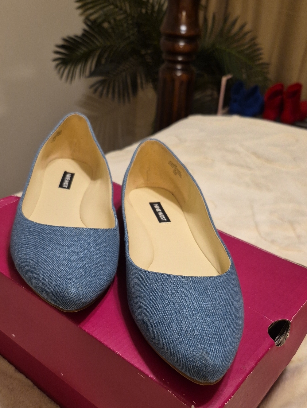 Nine West Light Blue Denim-Look Pointed Toe Flats